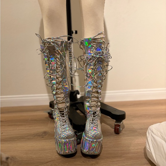 Dolls Kill Holographic Lace-Up platform Boots - Picture 11 of 15